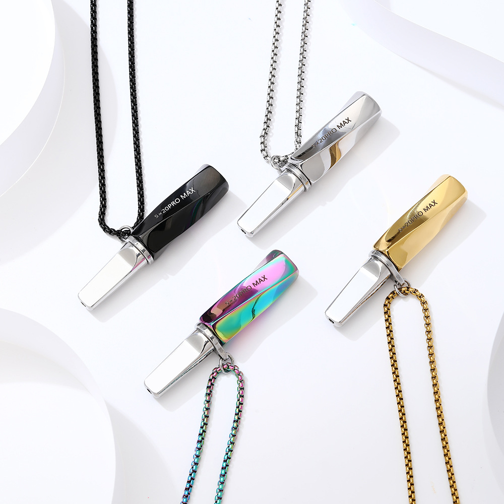 Vaping Air - ステンレス製吸入器ネックレス 天然アロマ ベイプ式呼吸器 詰め替え可能コア 無煙 マインドフルネス